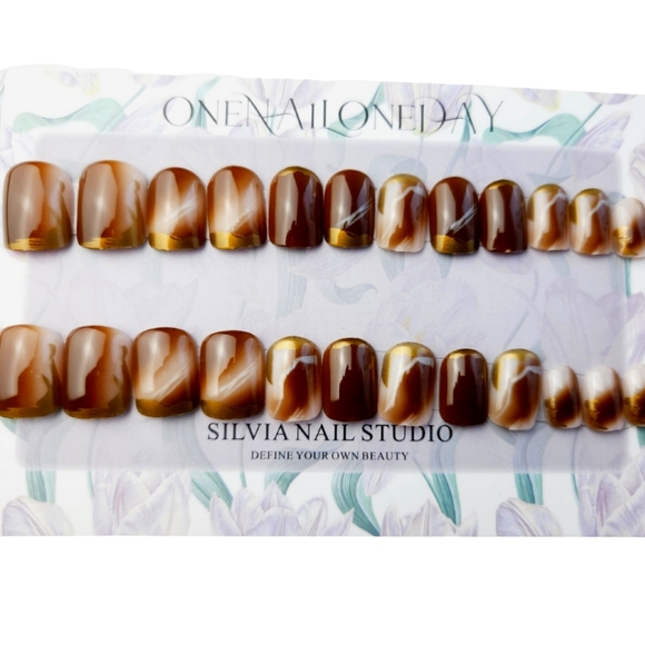 Other - Brown with gold dust 24 pcs press on nails.(Short)